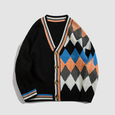 Suéter tipo cárdigan con estampado de rombos colorido